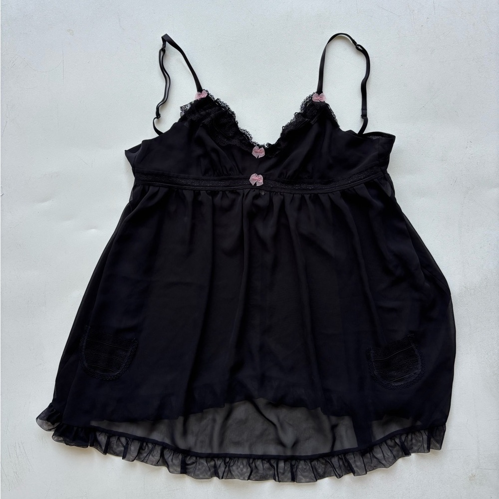 Betsy Johnson Intimates black night gown medium tie back babydoll coquette Y2K - Picture 5 of 9